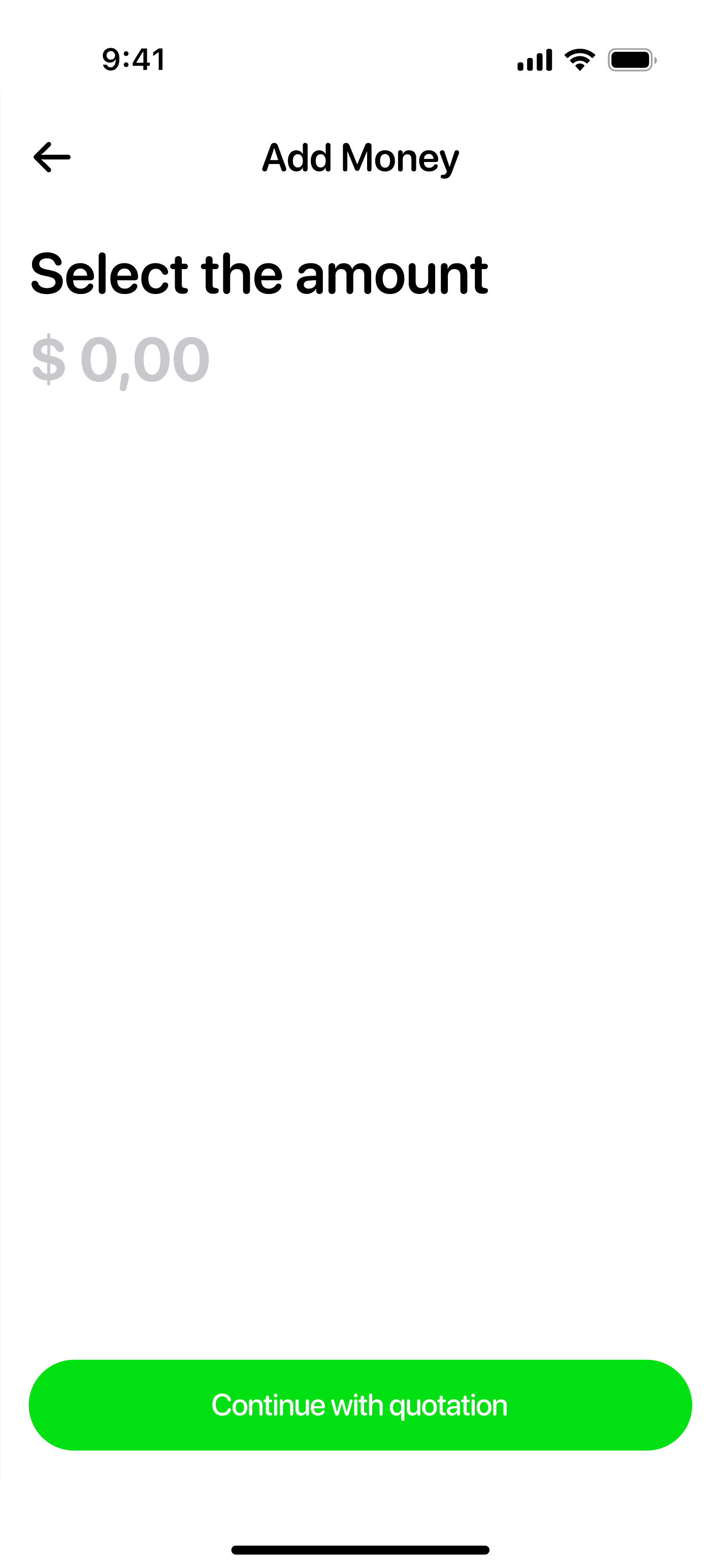 iOS Select Payin Amount Screen